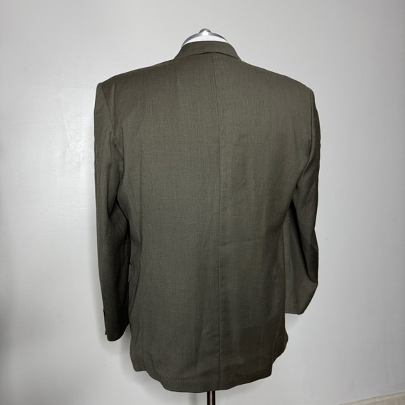 Made in USA Mens 3 Piece Suit 46L 38W 100% Wool Olive Green - Picture 2 of 11